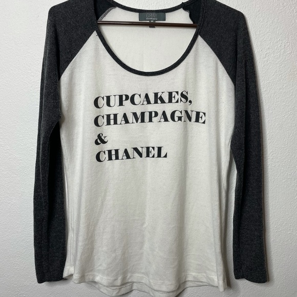 Saks Fifth Avenue Tops - Gray Sak's Fifth Avenue Cupcakes Champagne & Chanel Shirt Small